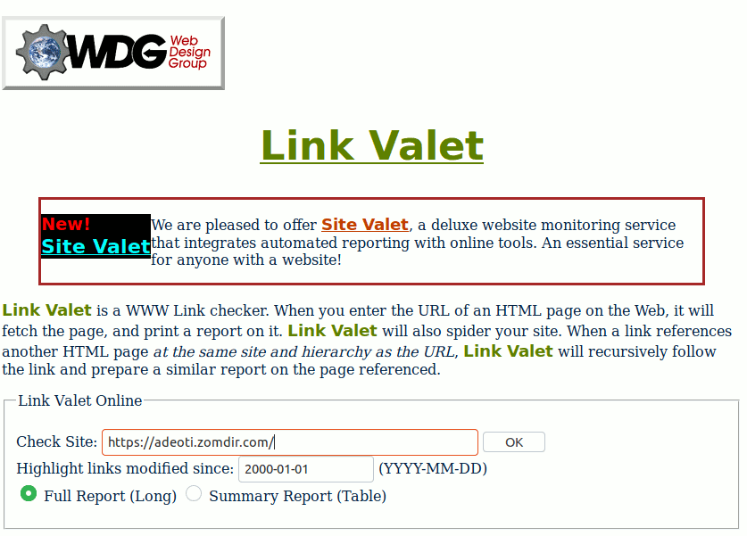Input form of Link Valet
