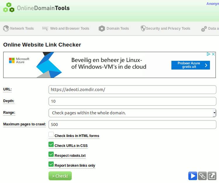 Input form of Online Domain Tools