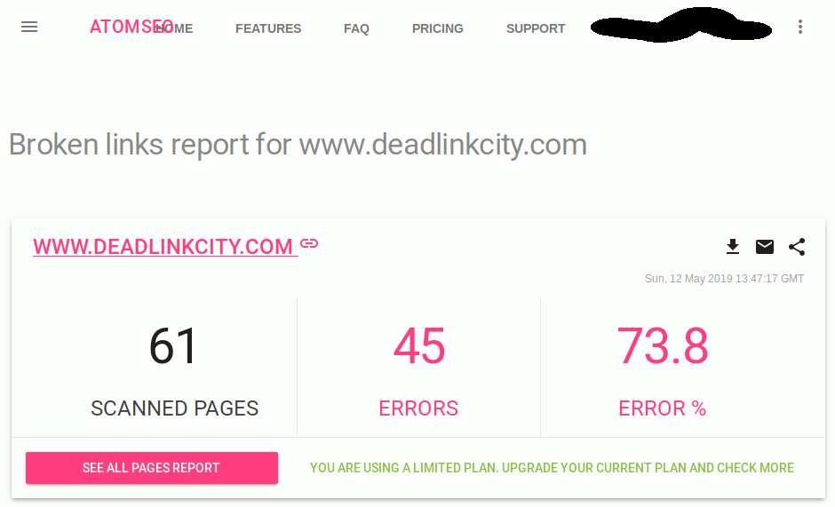 A part of the results of Atom Seo Error 404